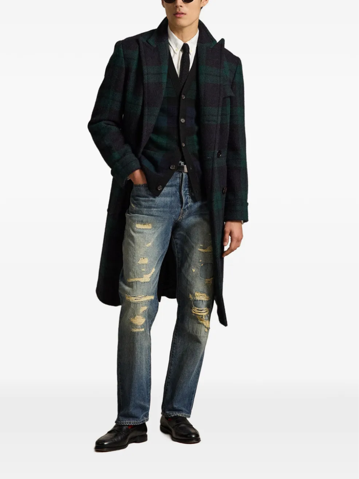 RALPH LAUREN Plaid Washable Wool Cardigan Blackwatch Combo
