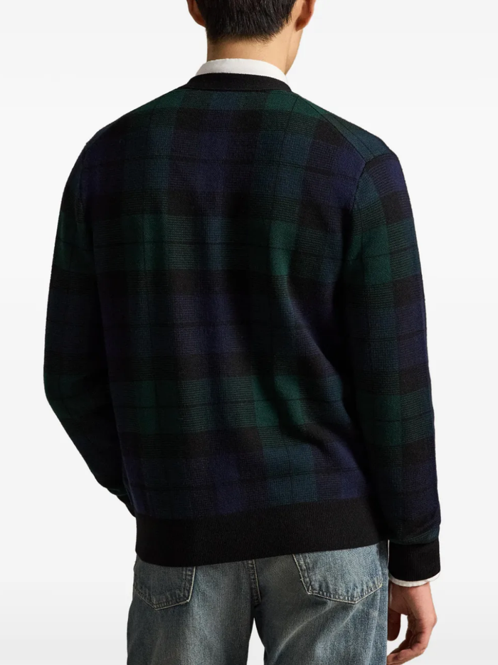 RALPH LAUREN Plaid Washable Wool Cardigan Blackwatch Combo