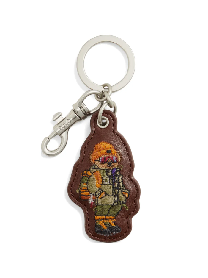 RALPH LAUREN Polo Bear Leather Key Fob Chestnut