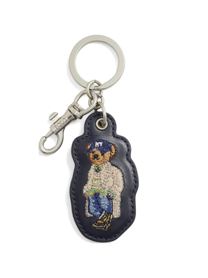 RALPH LAUREN Polo Bear Leather Key Fob Newport Navy