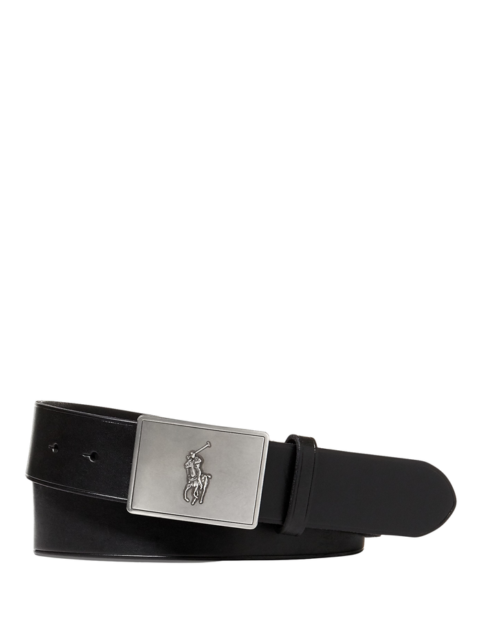 RALPH LAUREN Pony Plaque Leather Belt Black - MAISONDEFASHION.COM