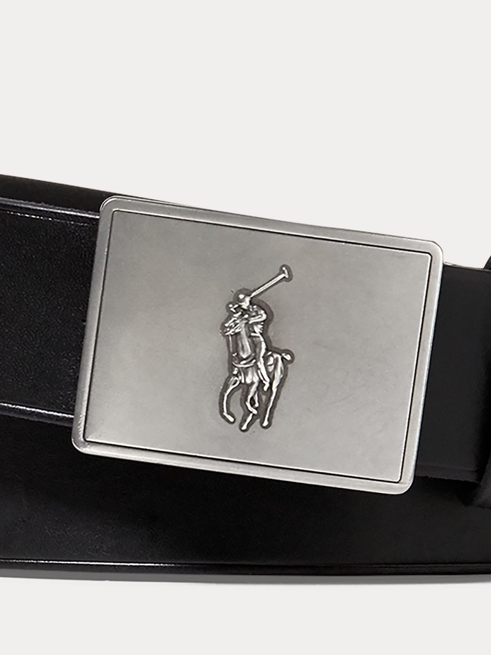 RALPH LAUREN Pony Plaque Leather Belt Black - MAISONDEFASHION.COM