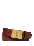 RALPH LAUREN Pony Plaque Leather Belt Brown - MAISONDEFASHION.COM