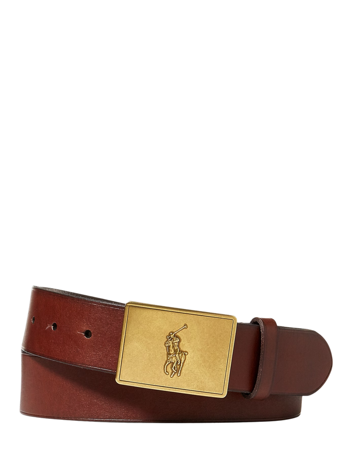 RALPH LAUREN Pony Plaque Leather Belt Brown - MAISONDEFASHION.COM