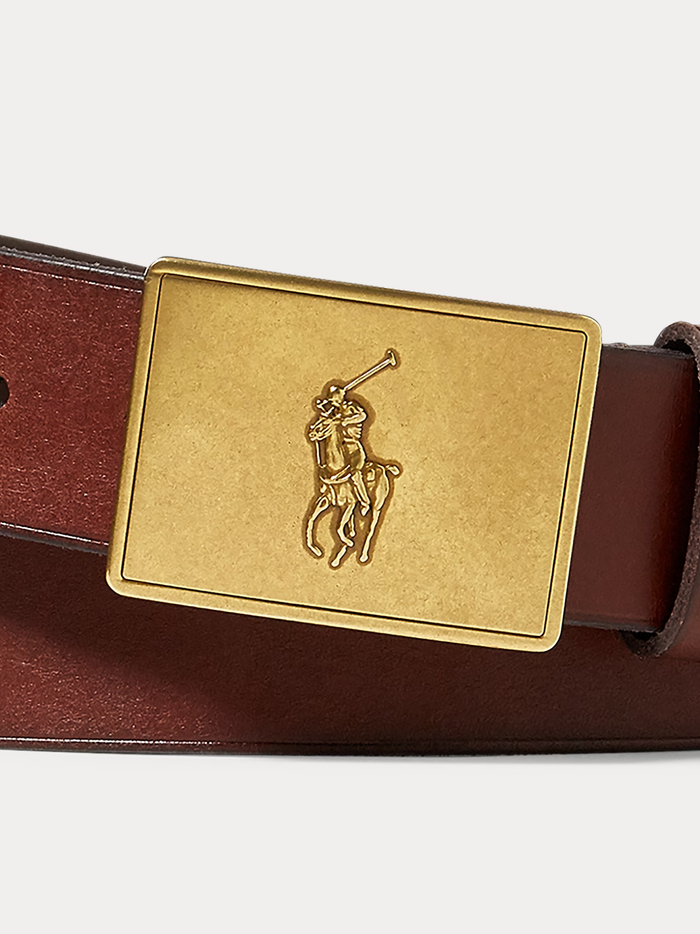 RALPH LAUREN Pony Plaque Leather Belt Brown - MAISONDEFASHION.COM