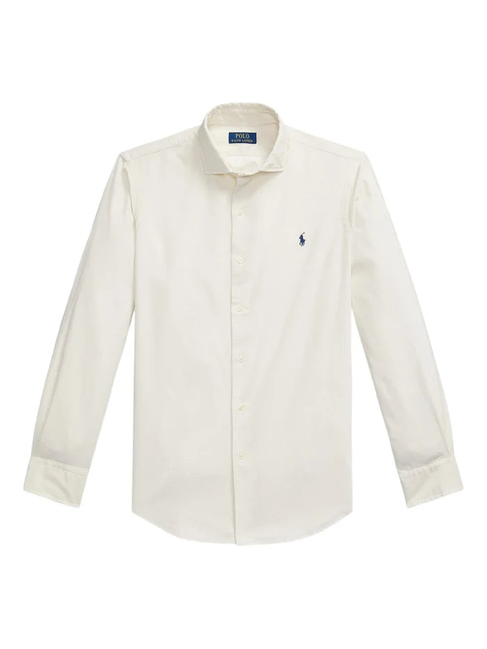 RALPH LAUREN Regular Fit Corduroy Shirt in Cream White - front view showing classic button-down design and premium corduroy fabric