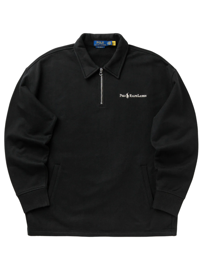 RALPH LAUREN Relaxed Fit Logo Fleece Sweatshirt Polo Black - MAISONDEFASHION.COM