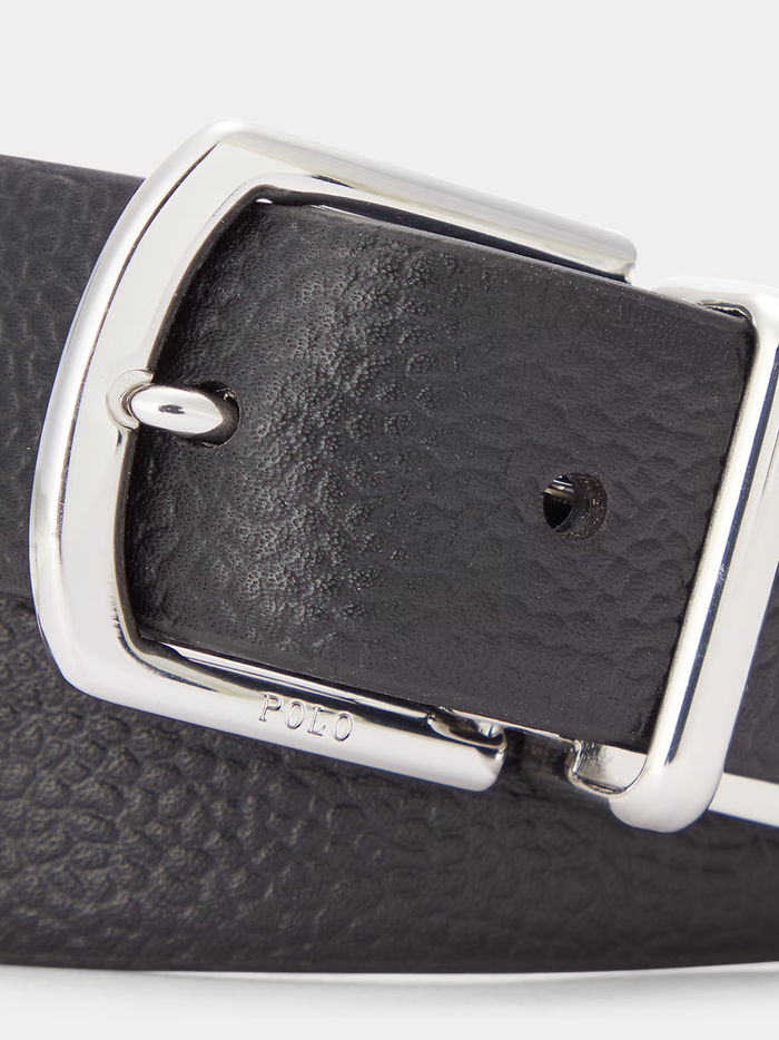 RALPH LAUREN Reversible Pebble Leather Belt Black/Navy - MAISONDEFASHION.COM