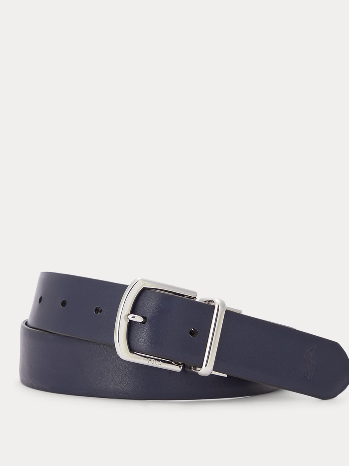 RALPH LAUREN Reversible Pebble Leather Belt Black/Navy - MAISONDEFASHION.COM