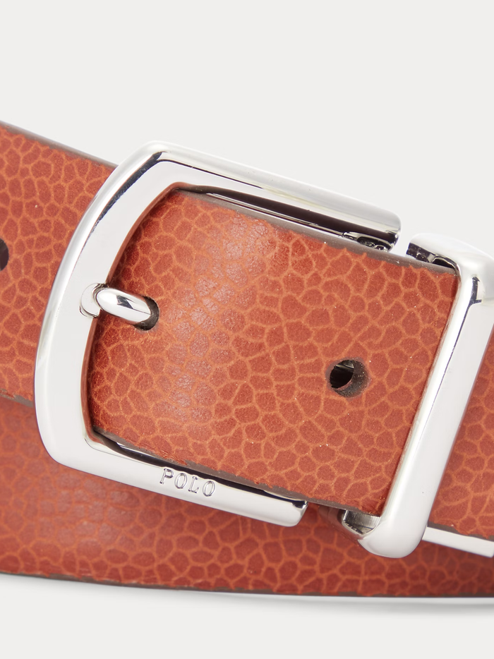 RALPH LAUREN Reversible Pebble Leather Belt Cognac/Burgundy - MAISONDEFASHION.COM