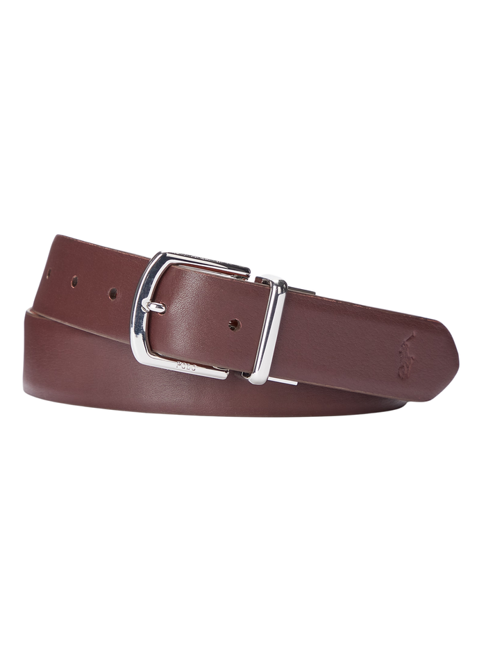 RALPH LAUREN Reversible Pebble Leather Belt Cognac/Burgundy - MAISONDEFASHION.COM
