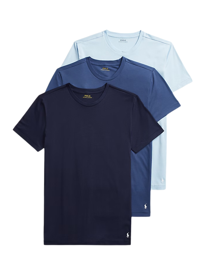 RALPH LAUREN Slim Crewneck 3-Pack T-shirts Crs Navy/Lt Navy/Elt - MAISONDEFASHION.COM