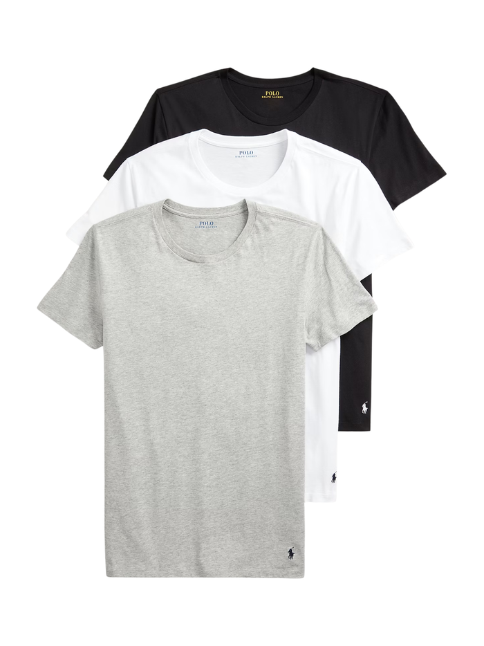 RALPH LAUREN Slim Crewneck 3-Pack T-shirts White/Black/Andover - MAISONDEFASHION.COM