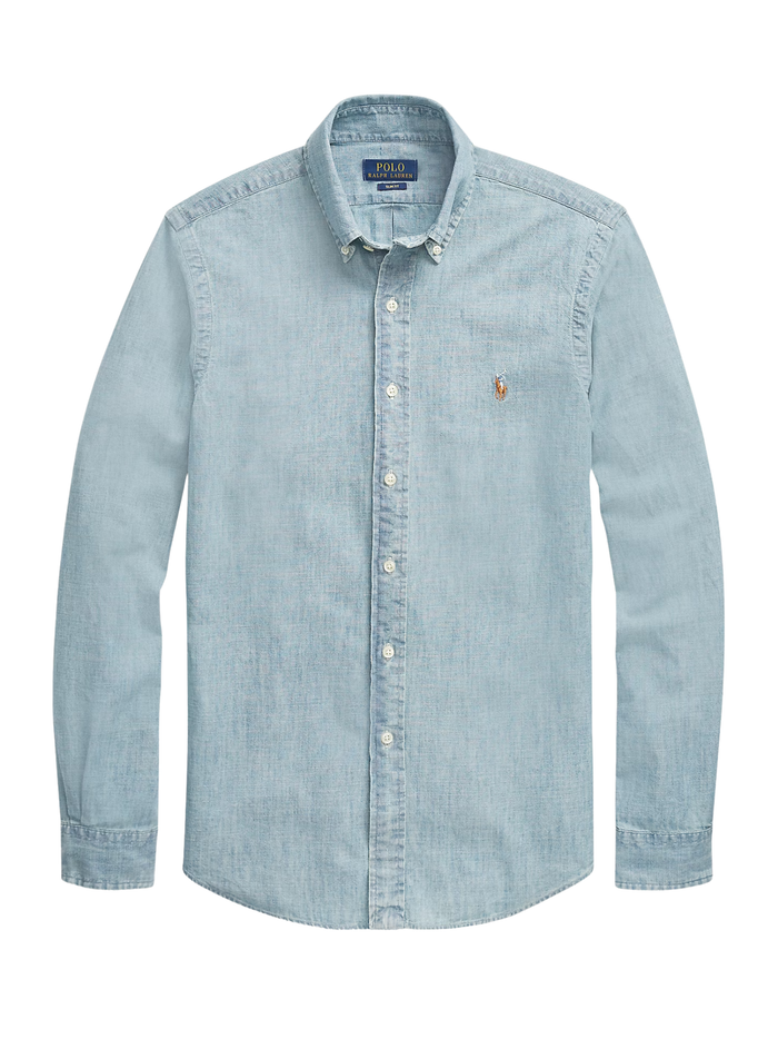 RALPH LAUREN Slim Fit Chambray Shirt Medium Wash - MAISONDEFASHION.COM