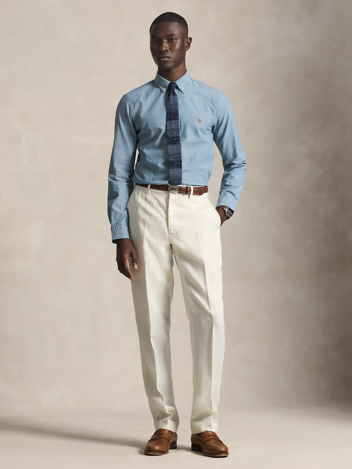 RALPH LAUREN Slim Fit Chambray Shirt Medium Wash - MAISONDEFASHION.COM