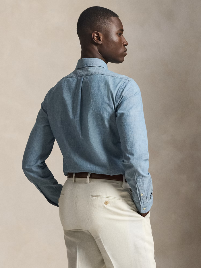 RALPH LAUREN Slim Fit Chambray Shirt Medium Wash - MAISONDEFASHION.COM
