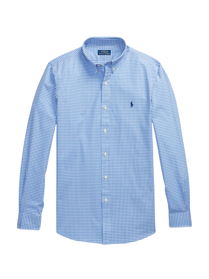 RALPH LAUREN Slim Fit Check Stretch Poplin Shirt Blue/White Check - MAISONDEFASHION.COM