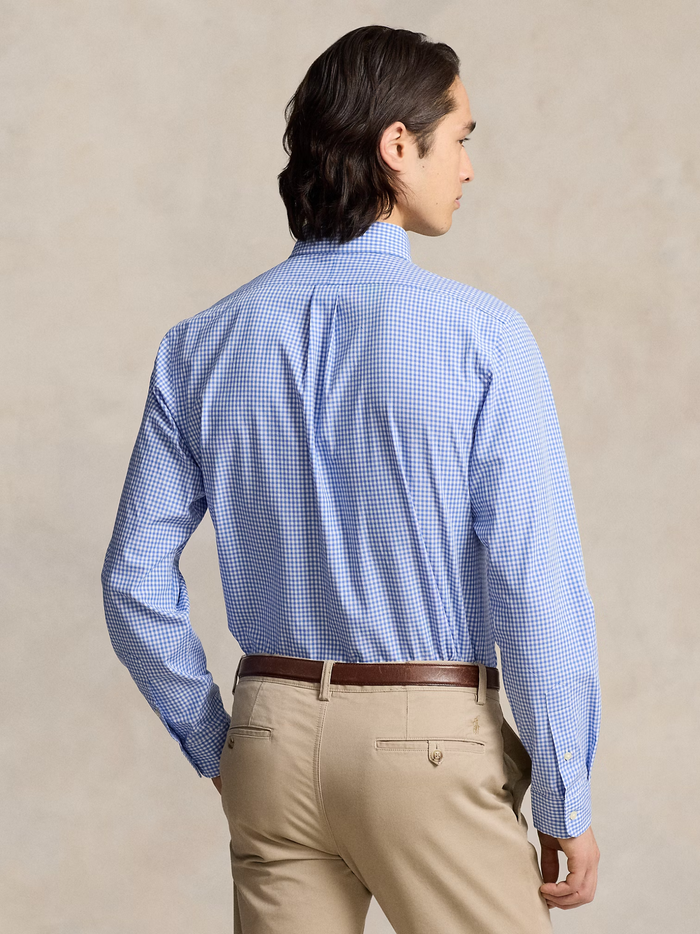RALPH LAUREN Slim Fit Check Stretch Poplin Shirt Blue/White Check - MAISONDEFASHION.COM