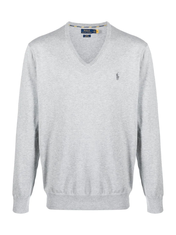 RALPH LAUREN Slim Fit Cotton V-Neck Sweater Andover Heather
