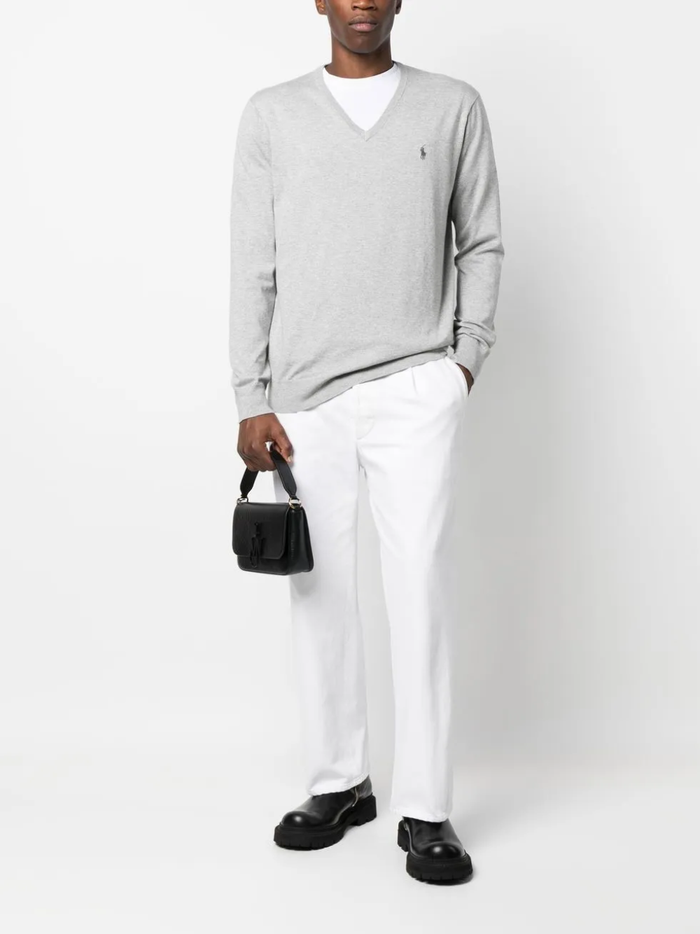 RALPH LAUREN Slim Fit Cotton V-Neck Sweater Andover Heather