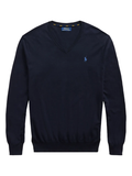 RALPH LAUREN Slim Fit Cotton V-Neck Sweater Hunter Navy