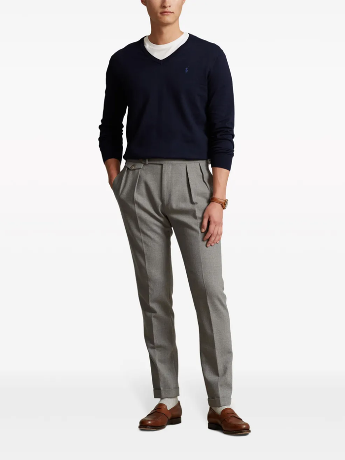 RALPH LAUREN Slim Fit Cotton V-Neck Sweater Hunter Navy