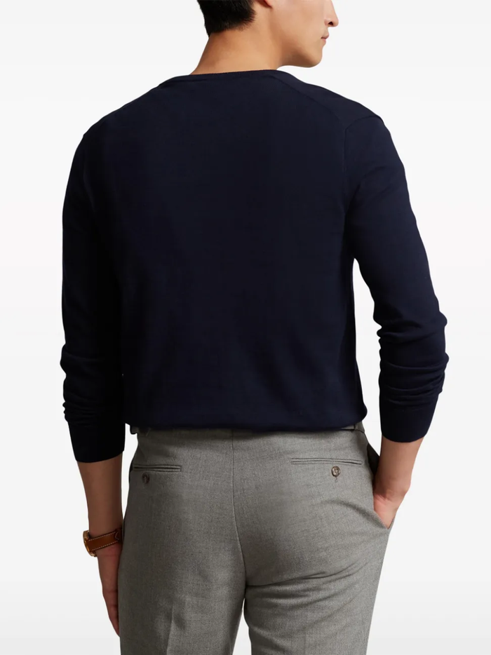 RALPH LAUREN Slim Fit Cotton V-Neck Sweater Hunter Navy