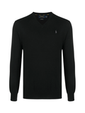 RALPH LAUREN Slim Fit Cotton V-Neck Sweater Polo Black