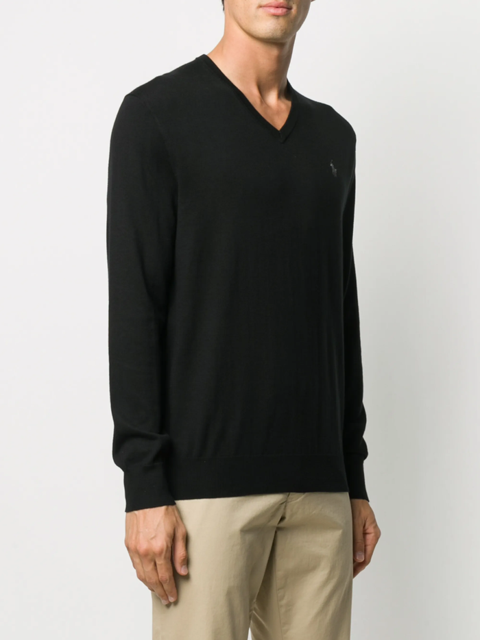 RALPH LAUREN Slim Fit Cotton V-Neck Sweater Polo Black