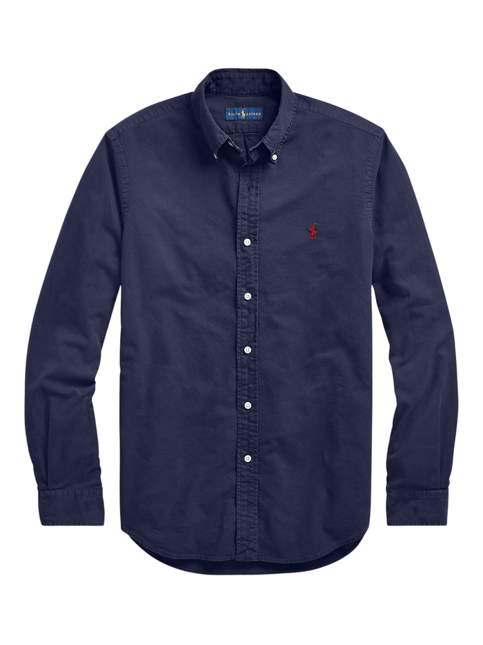 RALPH LAUREN Slim Fit Garment-Dyed Oxford Shirt Navy - MAISONDEFASHION.COM