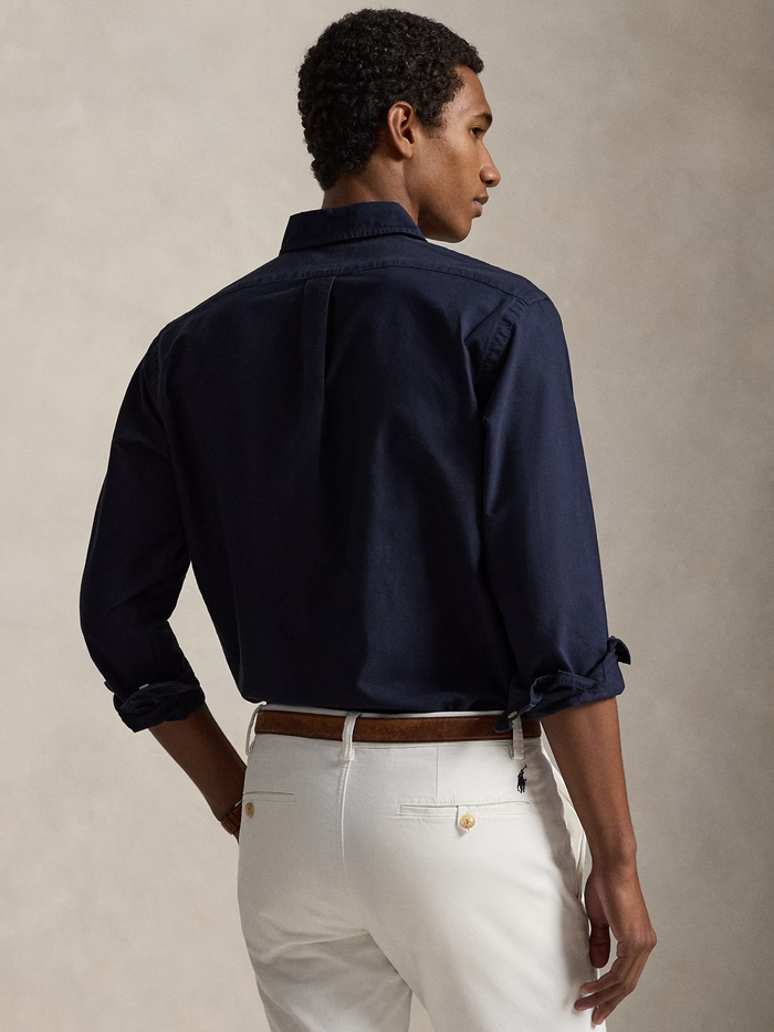 RALPH LAUREN Slim Fit Garment-Dyed Oxford Shirt Navy - MAISONDEFASHION.COM