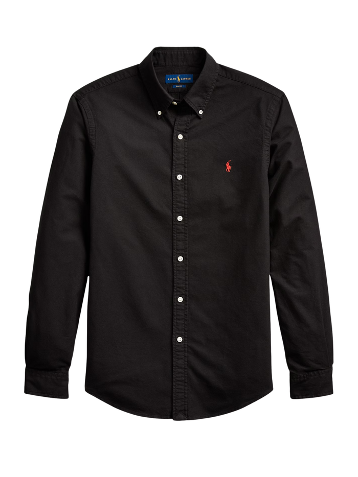 RALPH LAUREN Slim Fit Garment-Dyed Oxford Shirt Polo Black - MAISONDEFASHION.COM