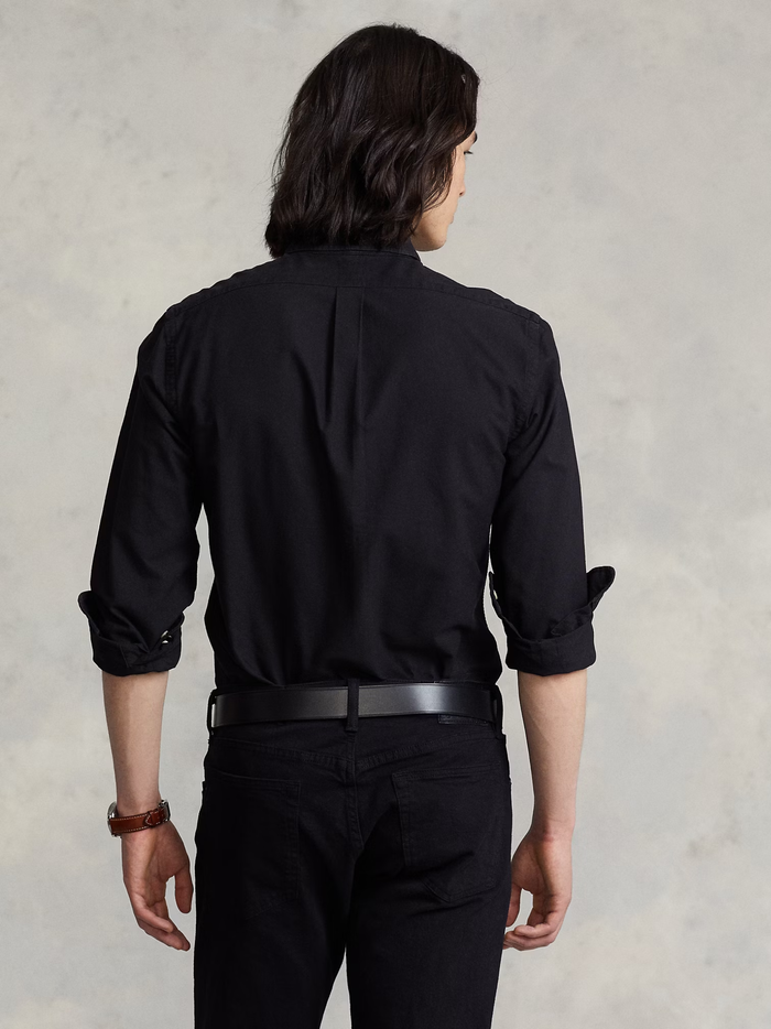 RALPH LAUREN Slim Fit Garment-Dyed Oxford Shirt Polo Black - MAISONDEFASHION.COM