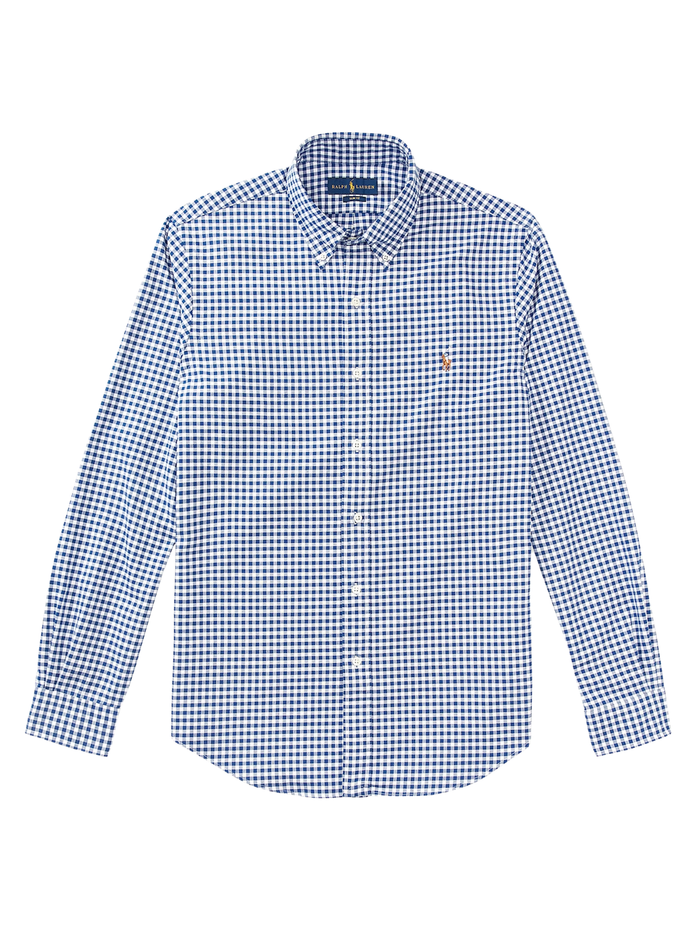RALPH LAUREN Slim Fit Gingham Oxford Shirt Royal/White - MAISONDEFASHION.COM