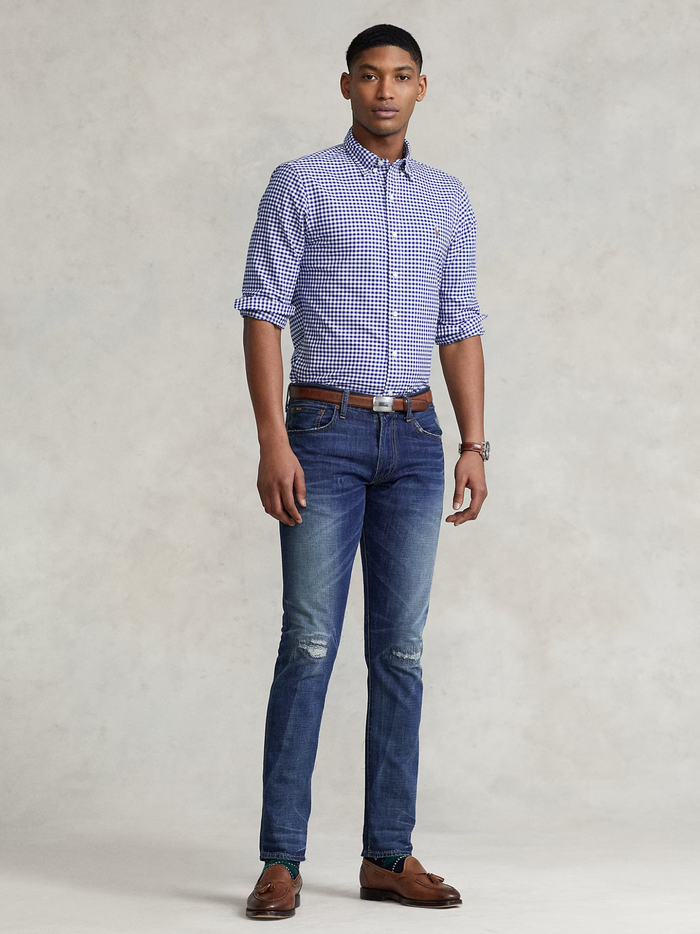 RALPH LAUREN Slim Fit Gingham Oxford Shirt Royal/White - MAISONDEFASHION.COM