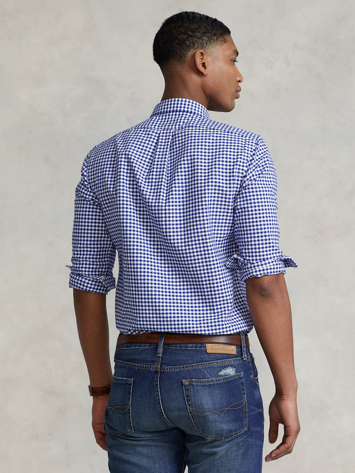RALPH LAUREN Slim Fit Gingham Oxford Shirt Royal/White - MAISONDEFASHION.COM
