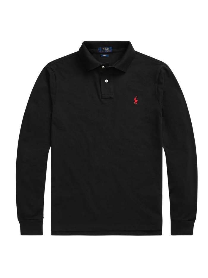 RALPH LAUREN Slim Fit Mesh Long-Sleeve Polo Black - MAISONDEFASHION.COM