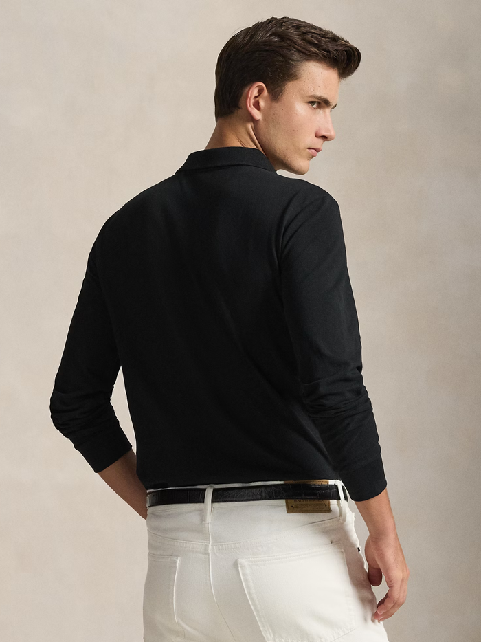 RALPH LAUREN Slim Fit Mesh Long-Sleeve Polo Black - MAISONDEFASHION.COM
