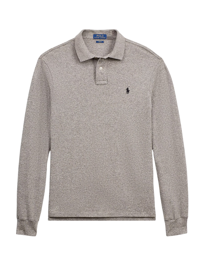 RALPH LAUREN Slim Fit Mesh Long-Sleeve Polo Canterbury Heather - MAISONDEFASHION.COM