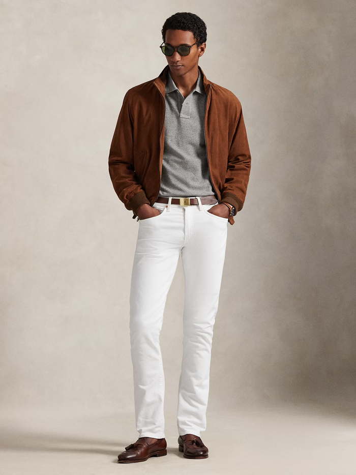 RALPH LAUREN Slim Fit Mesh Long-Sleeve Polo Canterbury Heather - MAISONDEFASHION.COM