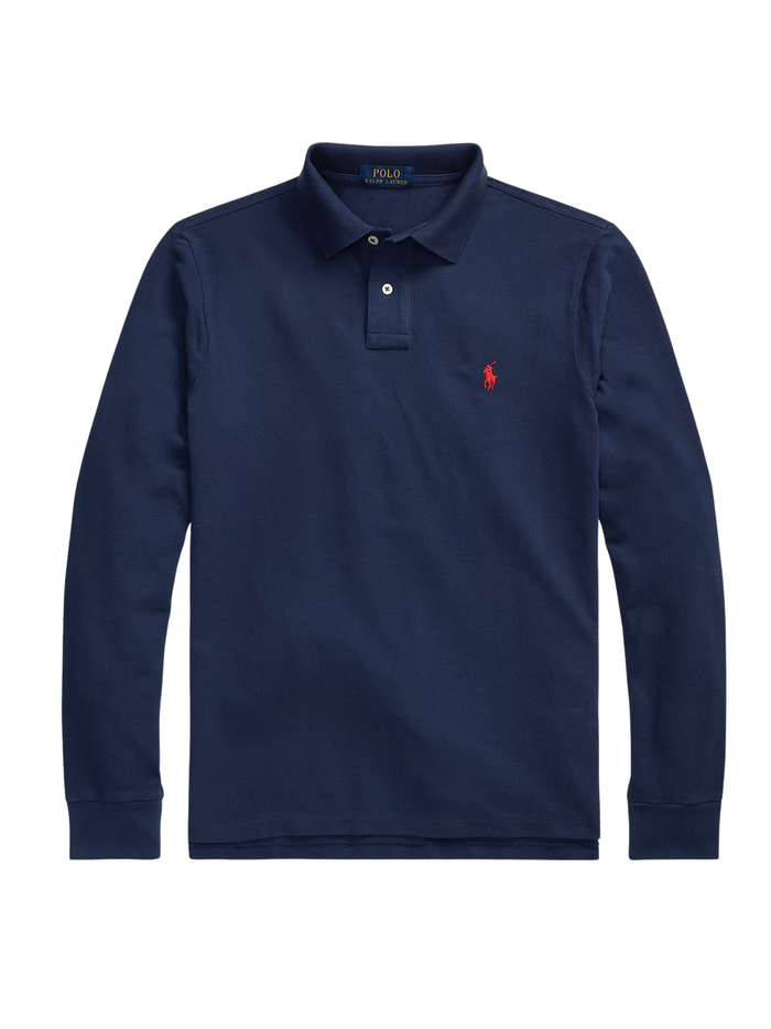 RALPH LAUREN Slim Fit Mesh Long-Sleeve Polo Newport Navy - MAISONDEFASHION.COM