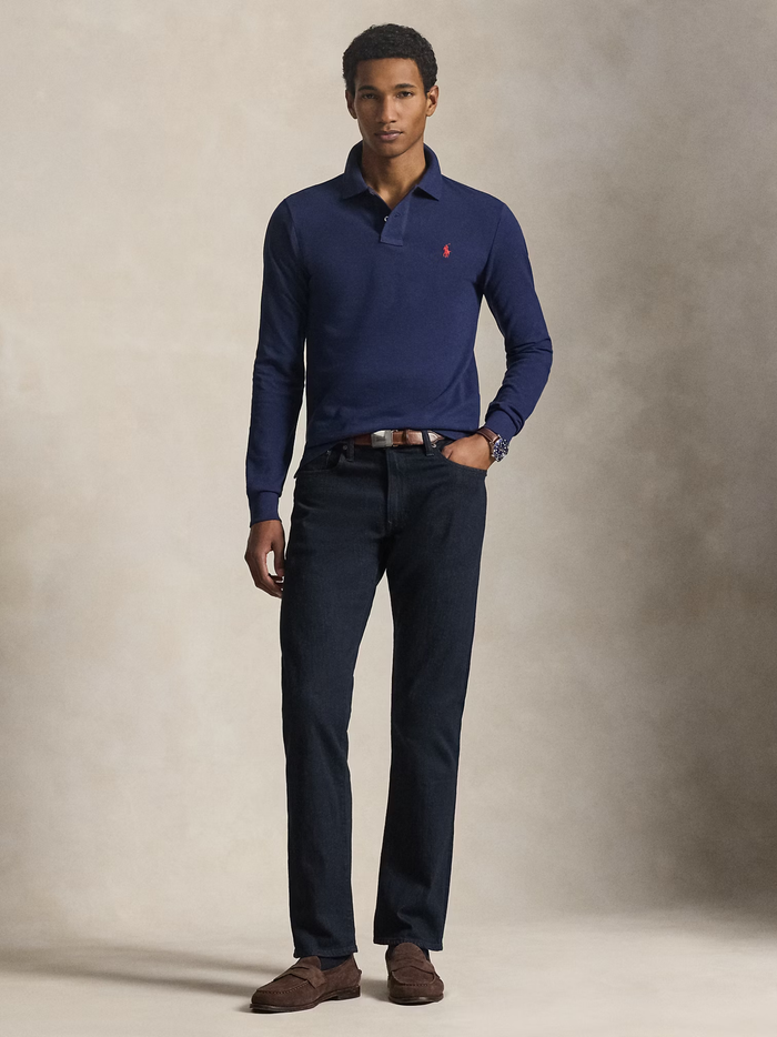RALPH LAUREN Slim Fit Mesh Long-Sleeve Polo Newport Navy - MAISONDEFASHION.COM