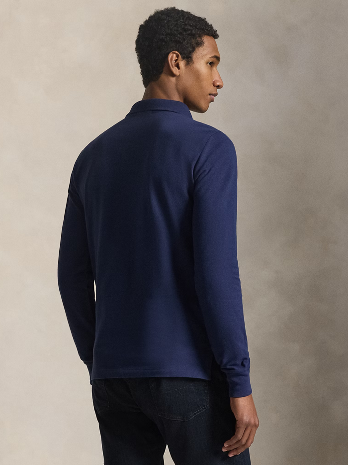 RALPH LAUREN Slim Fit Mesh Long-Sleeve Polo Newport Navy - MAISONDEFASHION.COM