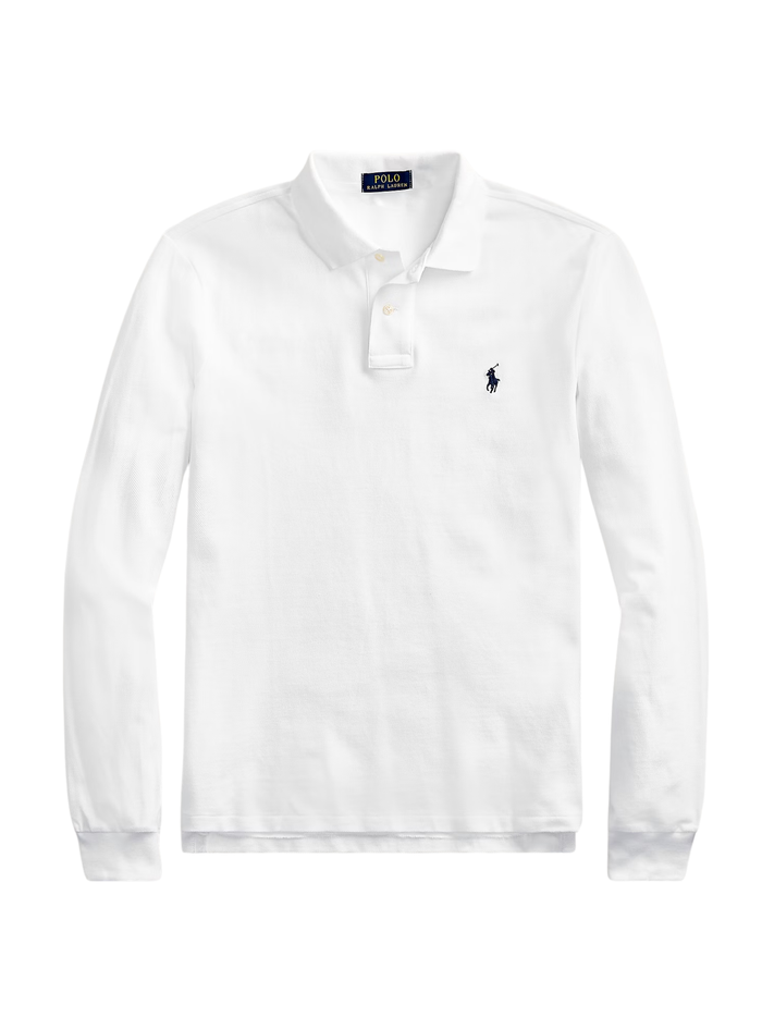 RALPH LAUREN Slim Fit Mesh Long-Sleeve Polo White - MAISONDEFASHION.COM