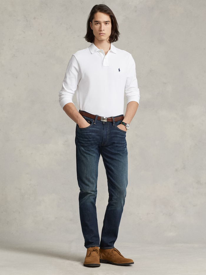RALPH LAUREN Slim Fit Mesh Long-Sleeve Polo White - MAISONDEFASHION.COM