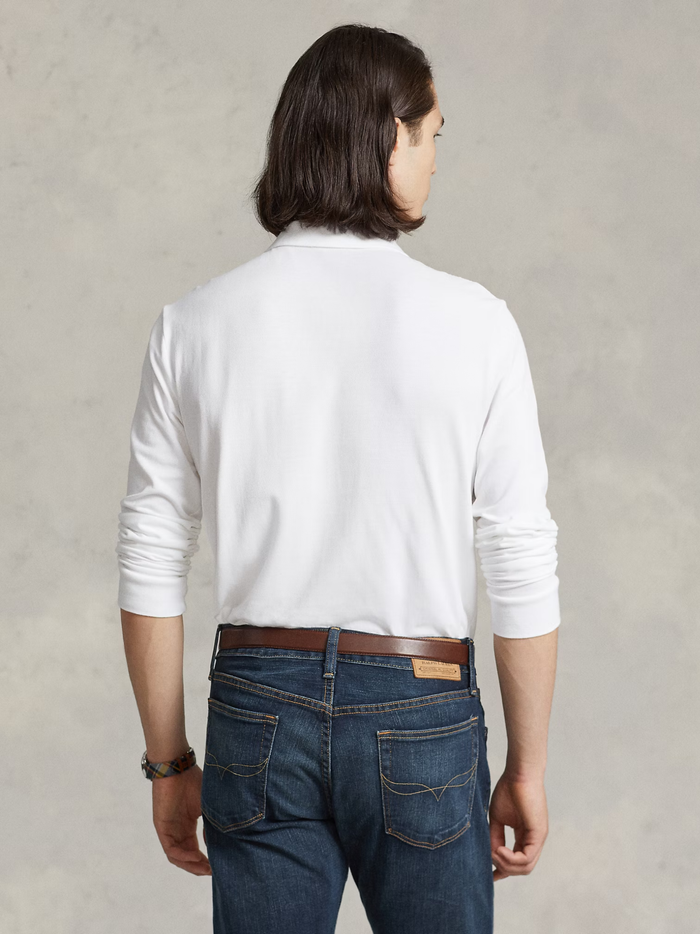 RALPH LAUREN Slim Fit Mesh Long-Sleeve Polo White - MAISONDEFASHION.COM