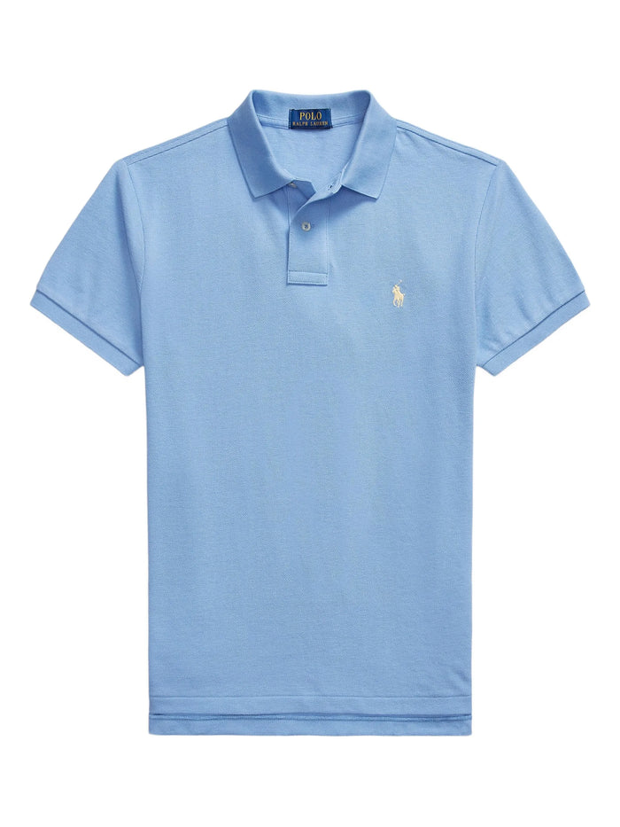 RALPH LAUREN Slim Fit Mesh Polo Shirt Bristol Blue - MAISONDEFASHION.COM