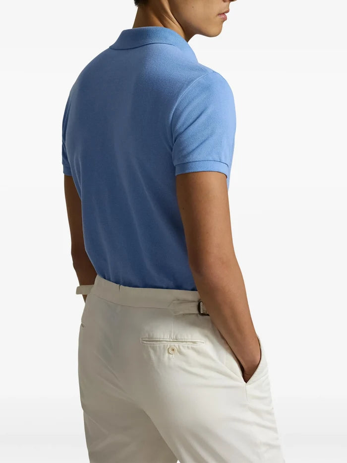 RALPH LAUREN Slim Fit Mesh Polo Shirt Bristol Blue - MAISONDEFASHION.COM
