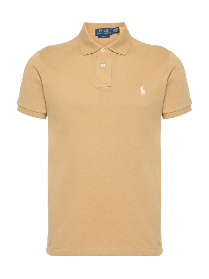 RALPH LAUREN Slim Fit Mesh Polo Shirt Cafe Tan