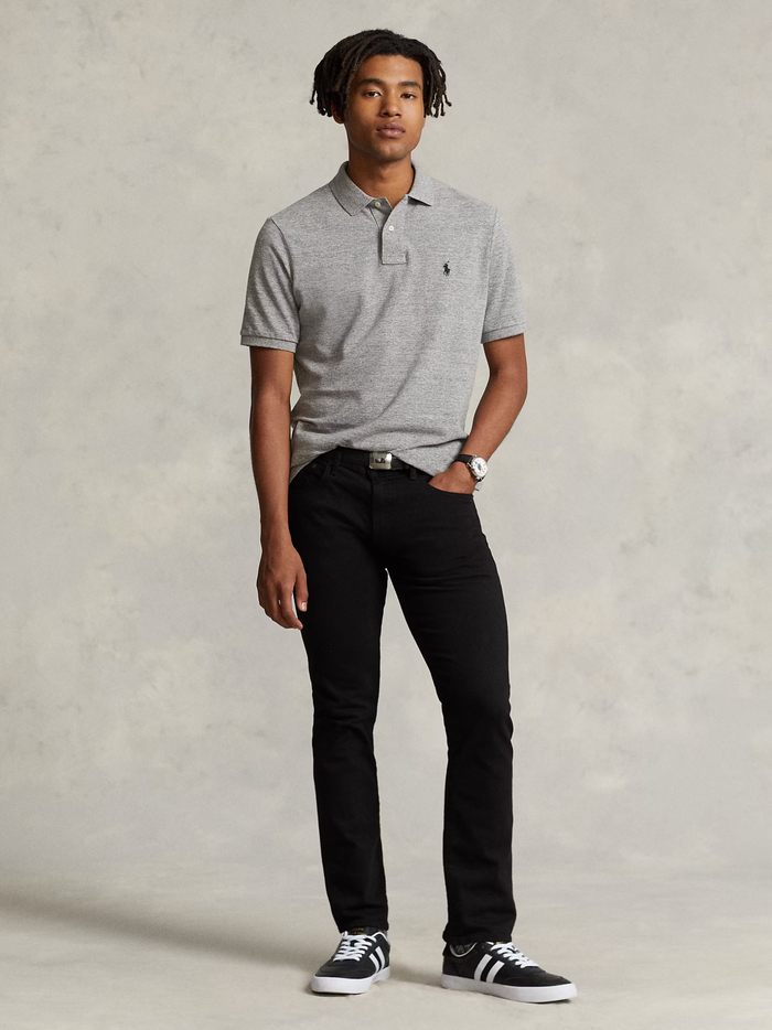 RALPH LAUREN Slim Fit Mesh Polo Shirt Canterbury Heather - MAISONDEFASHION.COM